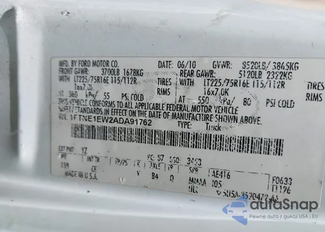 2010 Ford E-150 Commercial/Recreational from USA, damaged, VIN 1FTNE1EW2ADA91762